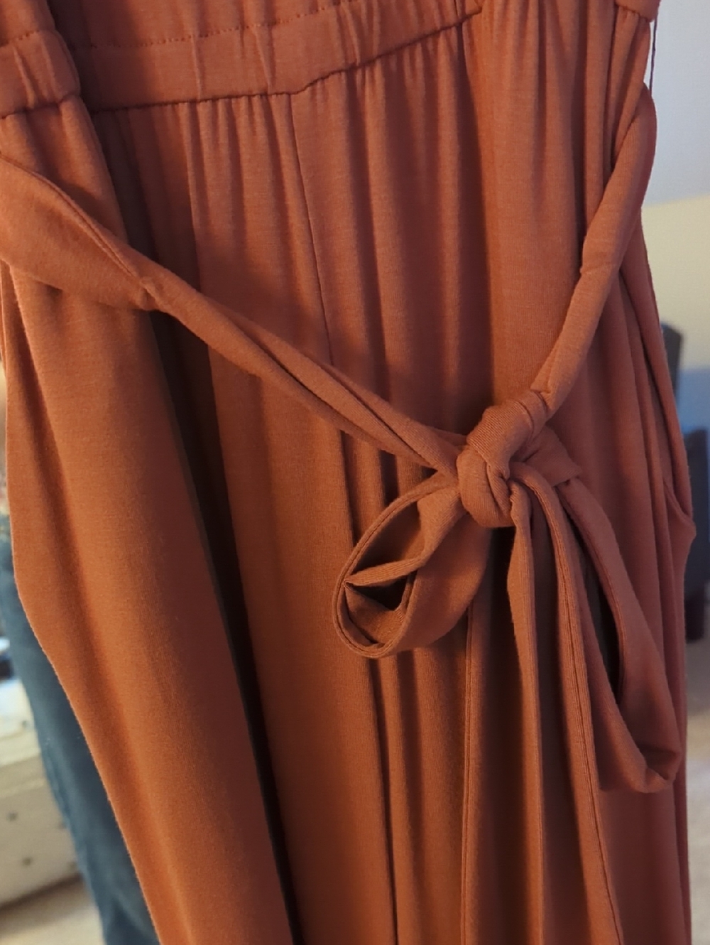 LOFT NWT Rust Sleeveless Wide Leg Jumpsuit with Waist Tie - Picture 6 of 6
